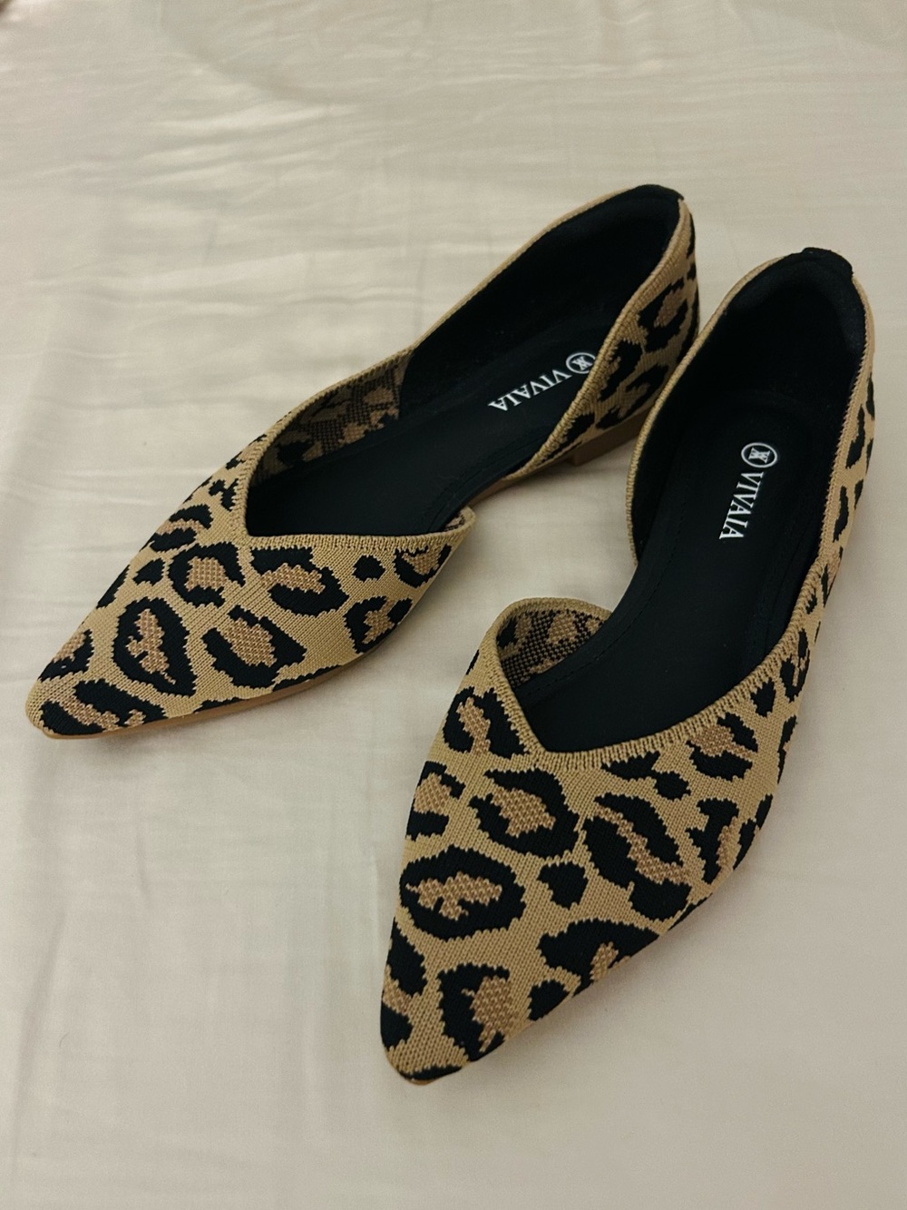 Leopard Print Women's Ballet Flats - Beige/Black Vivaia Size 37(US 6.5)